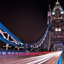 Tower Bridge, Night, London, bridge, England