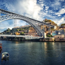 River, Portugal, Boats, Porto, Town, bridge