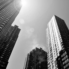 Town, skyscrapers, clouds