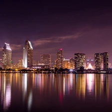 San Diego, illuminated, Town, Night