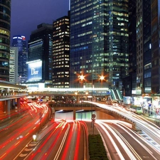 Street, skyscrapers, Town, night, Chicago, clouds