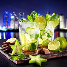 town, Night, Mojito, panorama, drinks