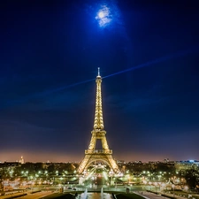 Town, night, Paris, Eiffel Tower, France