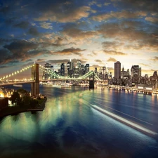 bridge, Town, New York, River