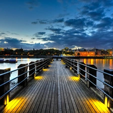 Town, pier, River