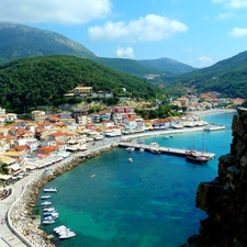 Town, Parga, sea, The Hills, Coast, Greece