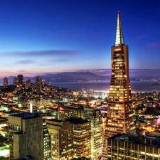 Francisco, panorama, Transamerica, Pyramid, night, San