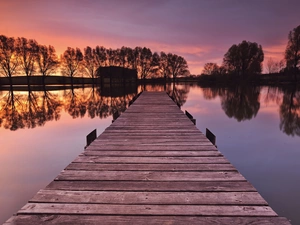 Hofstetten-Grunau City, lake, viewes, Platform, trees, Bavaria, Germany, Great Sunsets