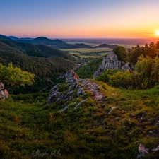 Great Sunsets, Slovakia, trees, viewes, rocks, Mountains