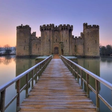 lake, England, trees, viewes, bridge, Castle