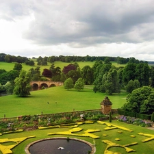 River, field, trees, viewes, bridge, Gardens