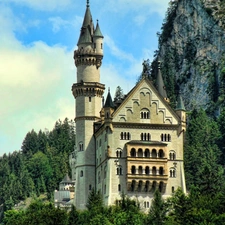 Castle, rocks, Mountains, Neuschwanstein