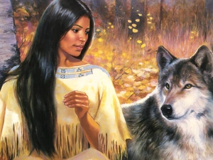 trees, viewes, Indian, Wolf, girl