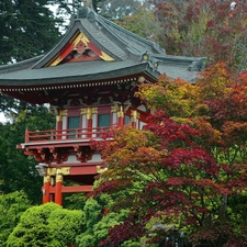 decorating, house, trees, viewes, Japan, Golden