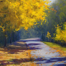 trees, viewes, Way, Yellow, picture