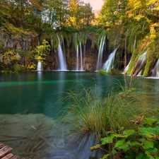 trees, lake, Plants, Plitvice Lakes National Park, waterfall, viewes, Coartia