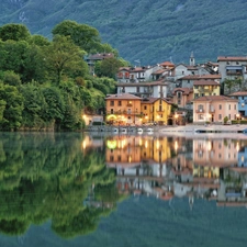 Italy, Town, trees, viewes, sea, Mergozzo