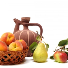 Apple, plum, peaches, Truck concrete mixer, basket