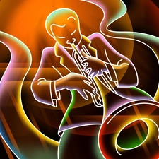 3D Graphics, a man, trumpet