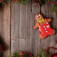 Gingerbread, Christmas, cones, Twigs, baubles, composition