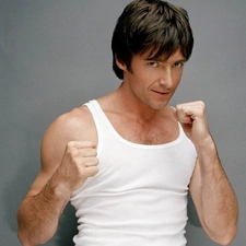 Hugh Jackman, White, under-shirt, fists