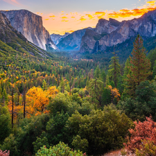 Yosemite National Park, Mountains, viewes, Valley, trees, California, The United States, autumn