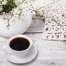 Vase, Flowers, black, coffee, cup