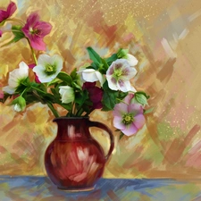 Vase, Art Image, Flowers, bouquet, Helleborus