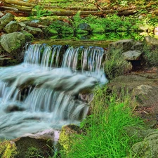 VEGETATION, waterfall, rocks