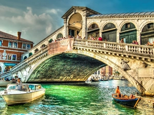 bridges, Boats, Venice, canal