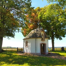 autumn, trees, viewes, chapel