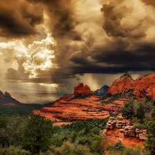 canyons, trees, viewes, clouds