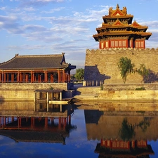 viewes, China, water, trees, structures