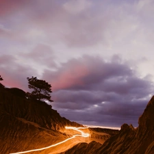 clouds, trees, viewes, Mountains