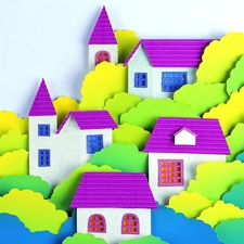 viewes, Cutouts, Houses, trees, Town