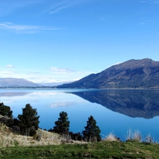 viewes, lake, hawea, New Zeland, Mountains, trees