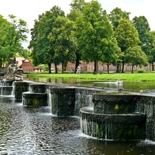 viewes, Park, water, trees, fountain
