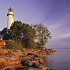 sea, trees, viewes, Lighthouses