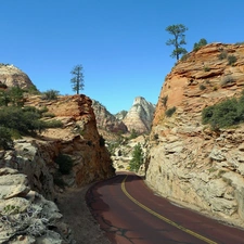 viewes, Sky, Way, trees, rocks