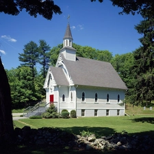 viewes, church, trees