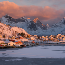 Reine, winter, Lofoten, village, Mountains, Houses, Norway