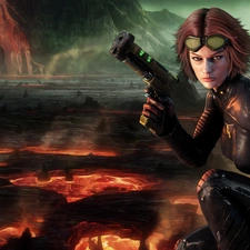 volcanoes, girl, Weapons