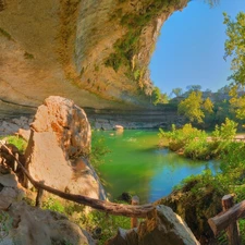 cliff, Path, water, forest