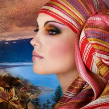 Women, scarf, water, make-up