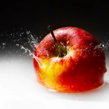 Red, drops, water, Apple