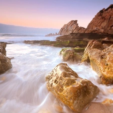 rocks, current, water, Waves