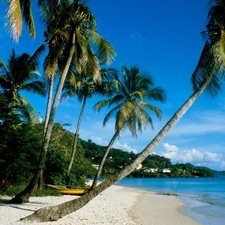 Palms, Grenada, water, Sky, Boat, Sand