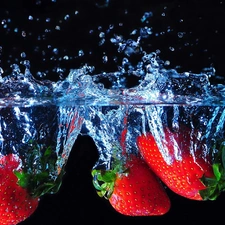 strawberries, water
