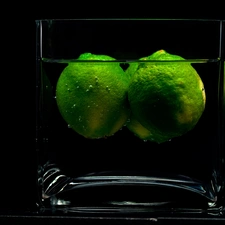 Two, cup, water, limes