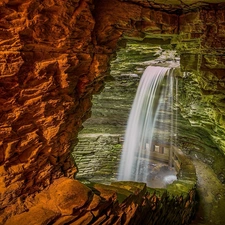 Cavern, waterfall
